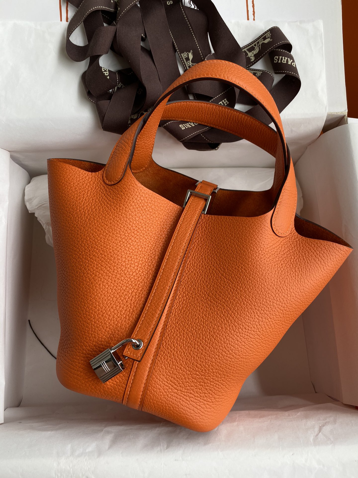 Hermes Picotin Lock 18 Bag In Orange Clemence Leather